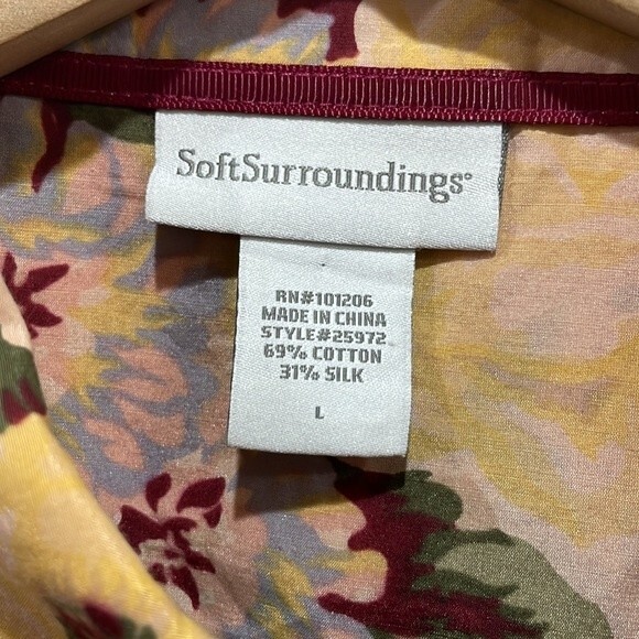 Soft Surroundings Silk Blend Pink Cottage Floral Print Popover Blouse - L - Picture 4 of 7